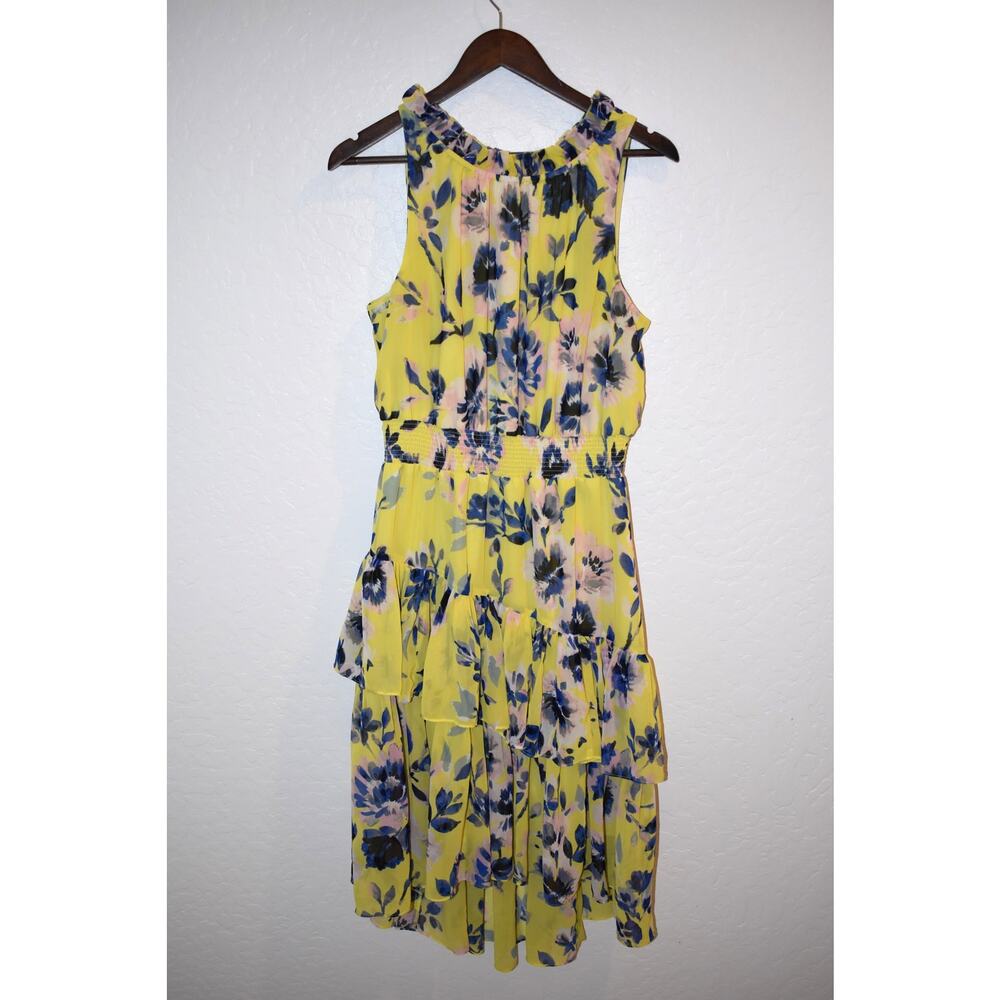Eliza J Yellow Floral Haltered Ruffle Dress Size 18